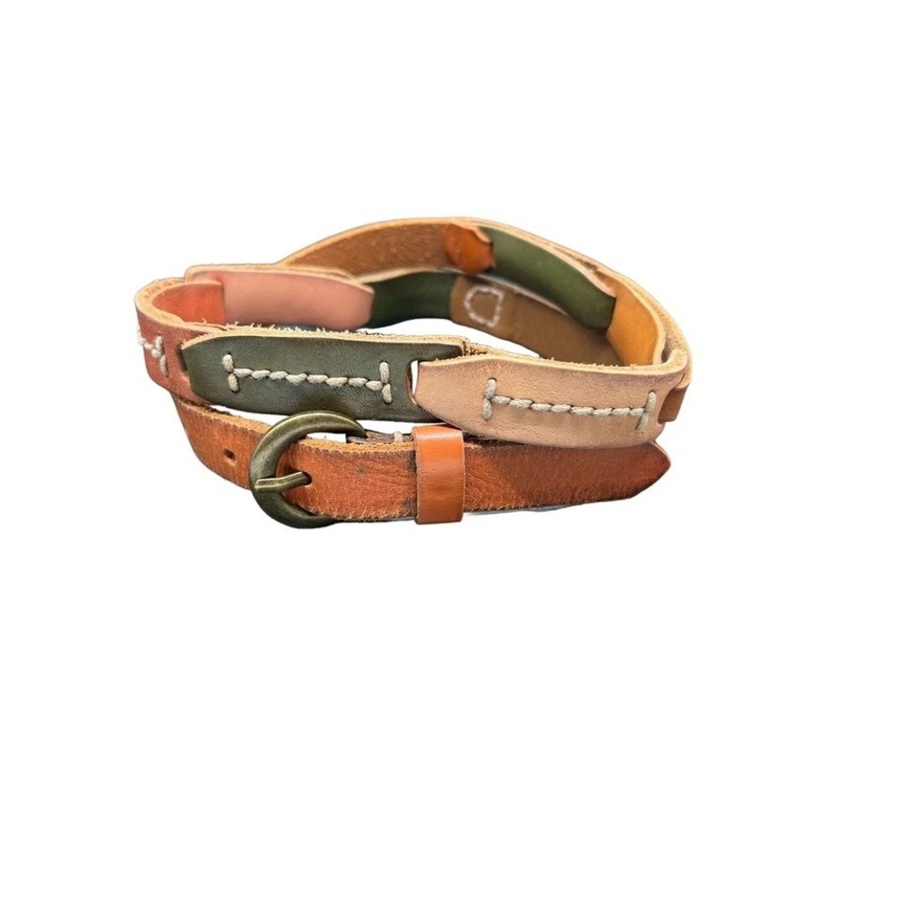 Old Navy Women's S/M Brown Green Tan Patchwork Brass Buckle Leather Belt